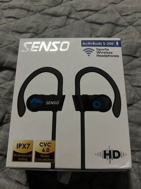 SENSO ActivBuds S-250 Sports Ear-Hook Wireless Headphones - Black & Blue Accents